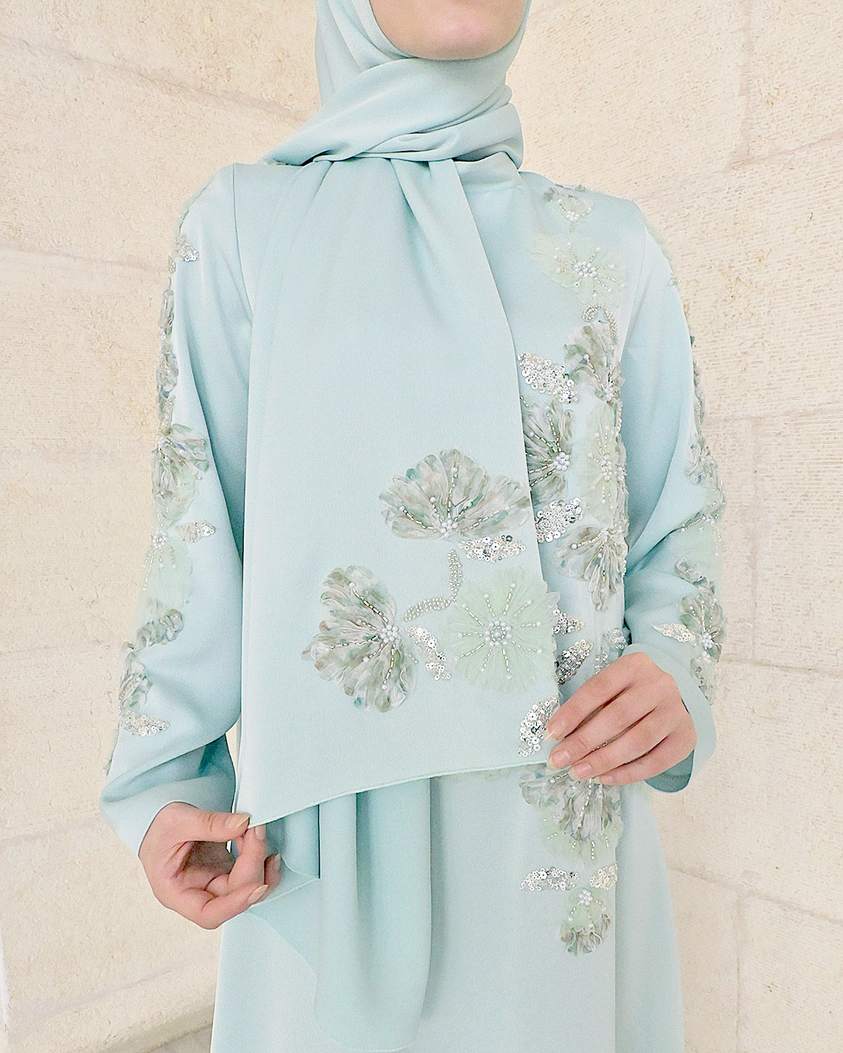 İnci Aplikeli Abaya Takim - Görsel 4