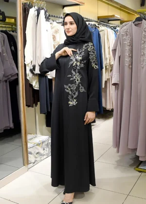 Nakış İşlemeli Siyah Abaya Takım