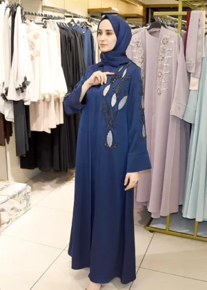 Yaprak Nakiş İşlemeli Abaya Takimi