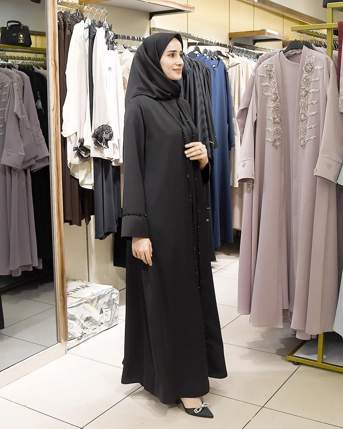 Boydan Taş İşlemeli Abaya Takim - Görsel 7