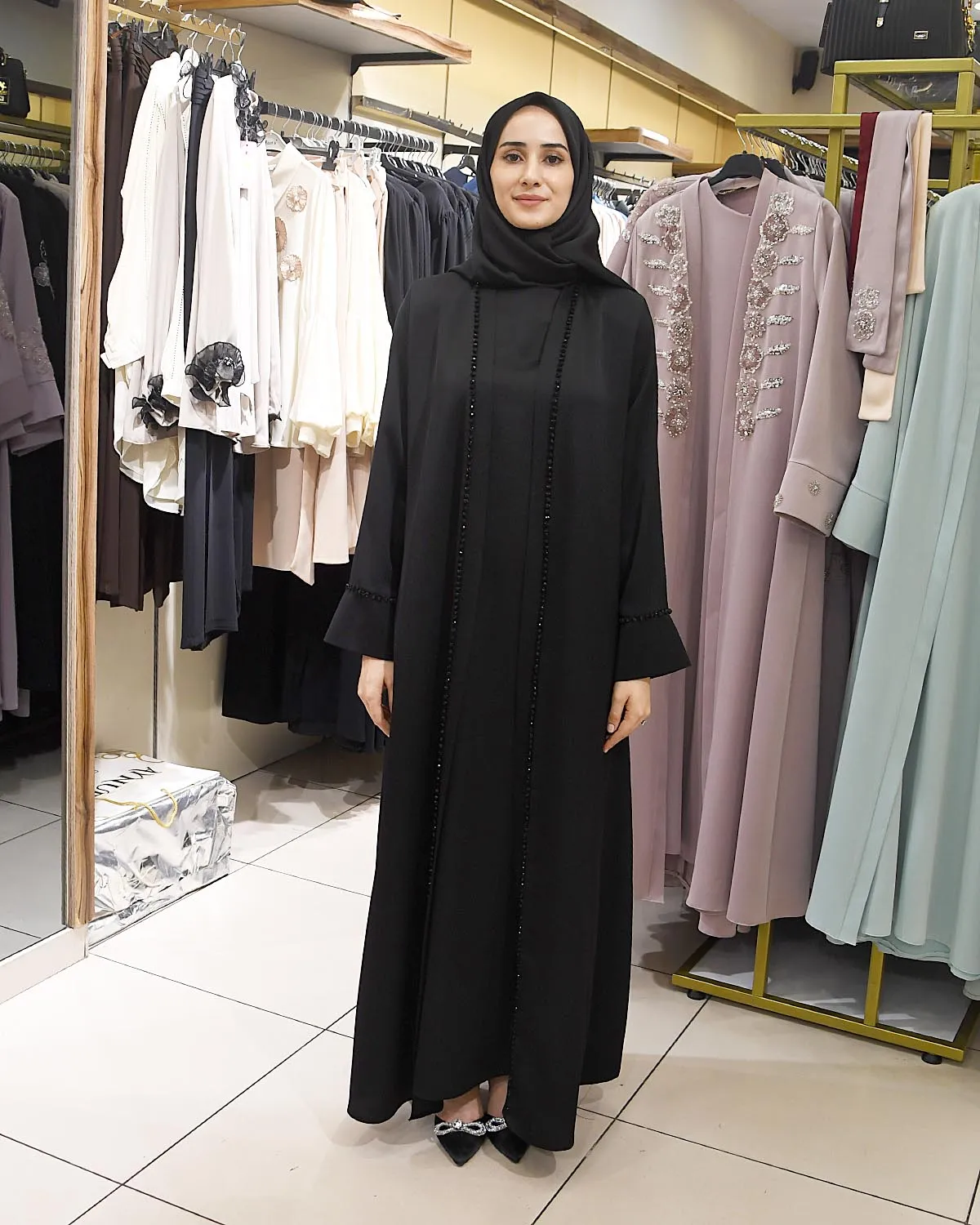 Boydan Taş İşlemeli Abaya Takim - Görsel 6