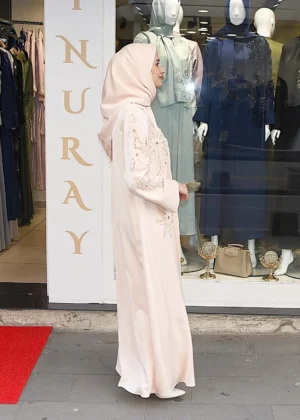 Alternative view of Krem Gold Aplike Abaya Takim