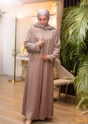 Alternative view of AY-1010 GÜL KURUSU ABAYA MANŞETSİZ