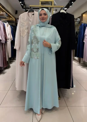 AY-1010M-MİNT YEŞİLİ ABAYA TAKIMI MANŞETLİ