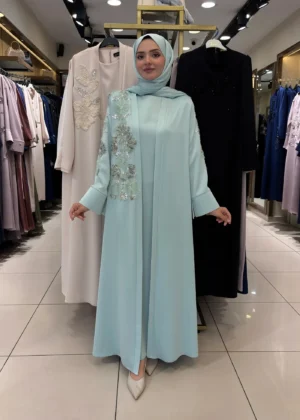 Alternative view of AY-1010M-MİNT YEŞİLİ ABAYA TAKIMI MANŞETLİ