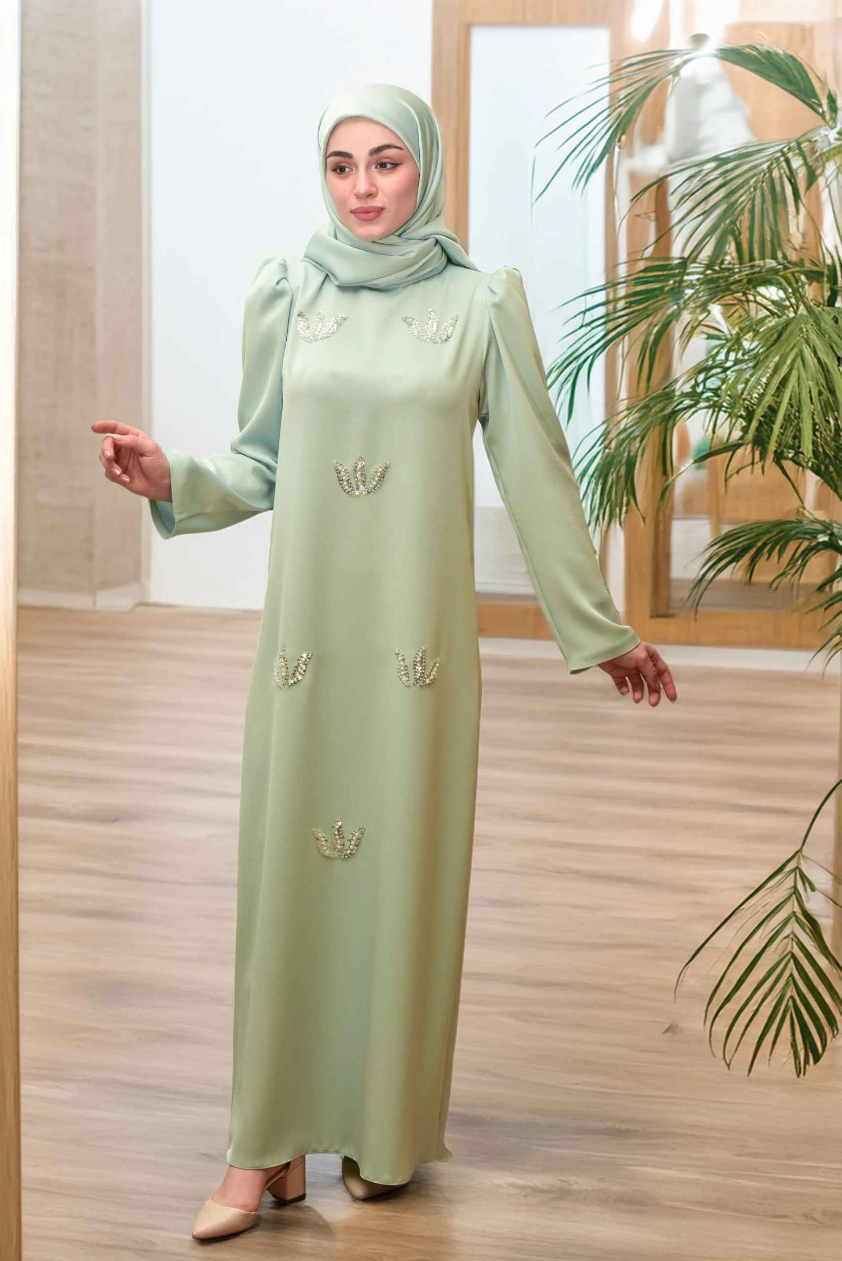AY-1012 MİNT YEŞİLİ ELBİSE