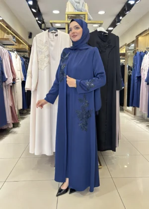 Alternative view of AY-2010 MANŞETSİZ LACİVERT ABAYA